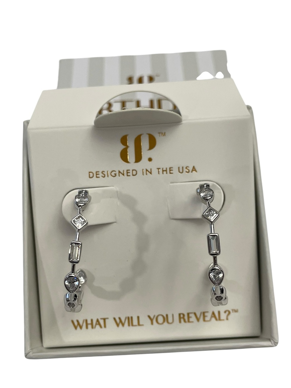 Bomb Party April 2026 Birthday Earrings "The Noelle Hoop" Rhodium/Diamond CZ New